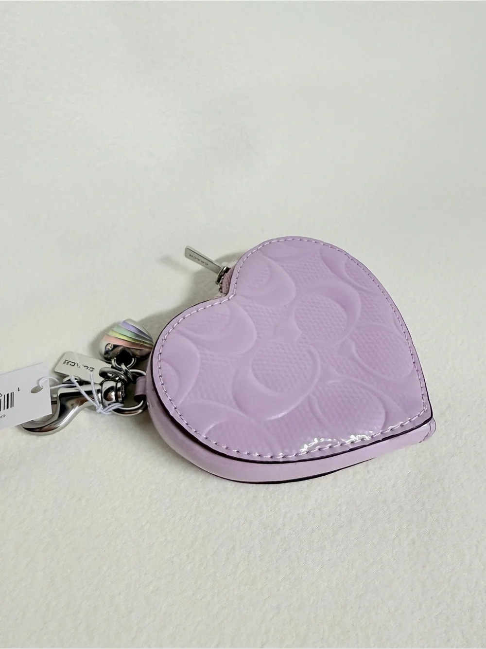 NWT Coach Heart Bag Charm With Patent Signature Leather CDD04